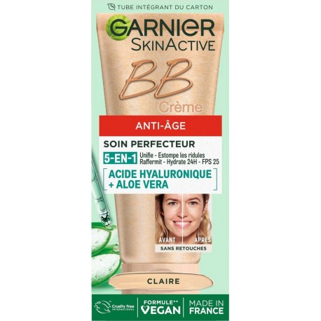 GARNIER BB crème Soin Miracle Perfecteur Anti-âge Peau Claire Acide Hyaluronique Aloe Vera Skin Active