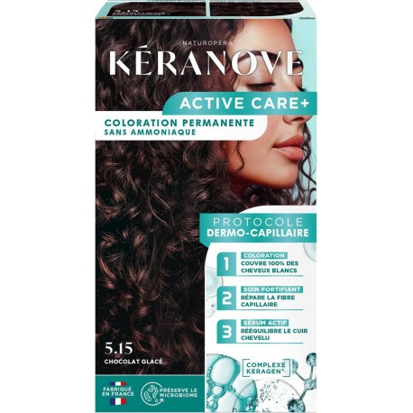 KERANOVE Coloration Permanente 5.15 Chocolat Glacé Sans Ammoniaque Couvre 100% Cheveux Blancs Active Care Complexe Keragen Prése