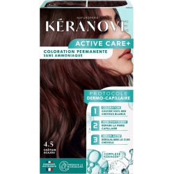 KERANOVE Coloration Permanente 4.5 Châtain Acajou Sans Ammoniaque Couvre 100% Cheveux Blancs Protège Le Microbiome Protocole Der