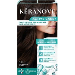 KERANOVE Coloration Permanente 5.0 Châtain Clair Naturel Sans Ammoniaque Couvre 100% Cheveux Blancs Active Care+