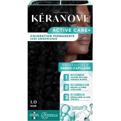 KERANOVE Coloration Permanente 1.0 Noir Sans Ammoniaque Couvre 100% Cheveux Blancs Complexe Keragen Active Care+
