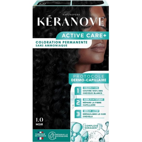 KERANOVE Coloration Permanente 1.0 Noir Sans Ammoniaque Couvre 100% Cheveux Blancs Complexe Keragen Active Care+