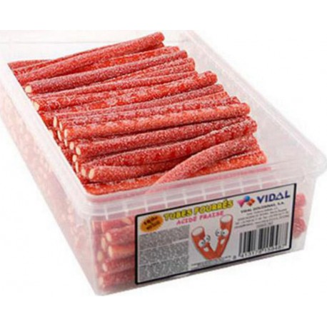 vidal Tubes Fourrés Fraise Acide (Boîte de 150 pièces)