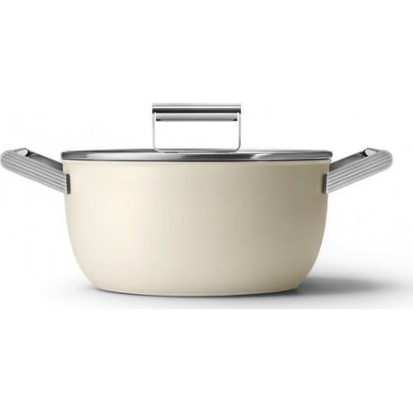 SMEG Faitout 24cm céramique crème avec couvercle