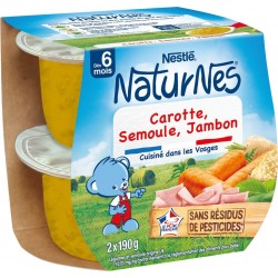 NESTLE Plat bébé Carotte semoule jambon les 2 pots de 190g