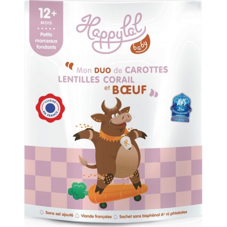 HAPPYLAL Duo de carottes lentilles corail et bœuf 220g
