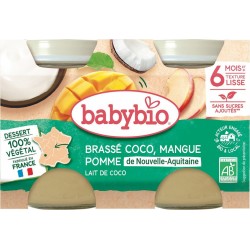 BABYBIO Plat bébé dès 6 mois Brassé Coco Mangue Ananas Bio les 2 pots de 200g