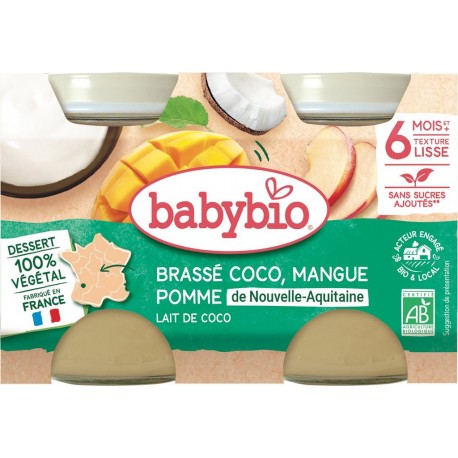 BABYBIO Plat bébé dès 6 mois Brassé Coco Mangue Ananas Bio les 2 pots de 200g