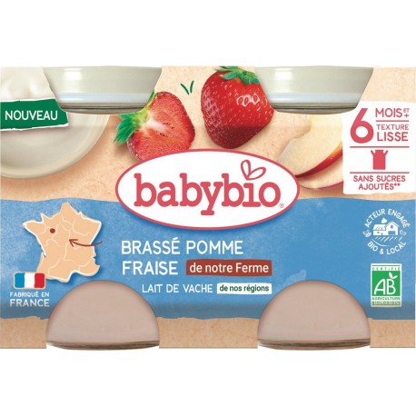 BABYBIO Brassé pomme de Nouvelle Aquitaine Fraise les 2 pots