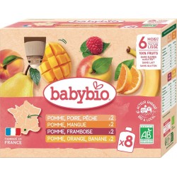 BABYBIO Compotes pour bébé dès 6 mois multi parfums fruits bio la bote de 8 gourdes