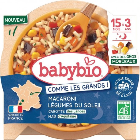 BABYBIO Macaroni et légumes du soleil la barquette 200g