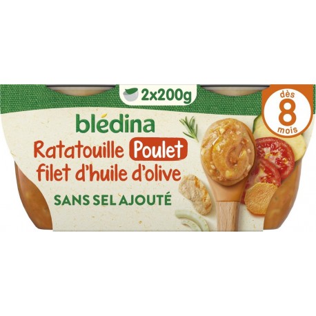 BLEDINA Plat bébé dès 8 mois Ratatouille Poulet Blédina les 2 pots de 200g
