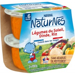 NATURNES Plat bébé légumes du soleil dinde riz les 2 pots de 190g