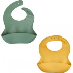 Silicone Lot De 2 Bavoirs 1 Vert Cactus + 1 Jaune Miel