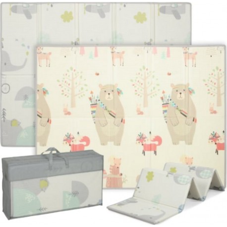 HOMCOM Tapis De Jeu Bébé Pliable Réversible Motif Animaux Forêt Dim. 200 X 150 X 1,5 Cm