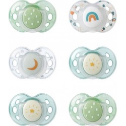 Tommee Tippee 18-36 Mois Lot De 6 Sucettes Phosphorescentes Avec Capsule De Stérilisation Réutilisable