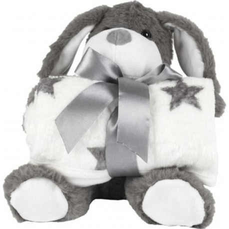 ALTOBUY Peluche Chien Gris Avec Plaid 70x70cm Etienne