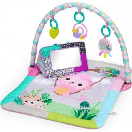 BRIGHT STARTS Brights Starts Petit Tapis D'éveil Bébé Pliable Rose, Arche De Jeux, 5 Jouets Bébé, Miroir, Cartes, Boulier Et