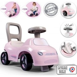 SMOBY Porteur Enfant 2 En 1 Auto Rose Coffre Sous La Selle + Klaxon Des 10 Mois Fabrication Française