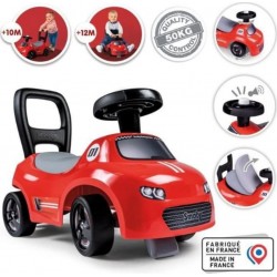 SMOBY Porteur Enfant 2 En 1 Auto Rouge Coffre Sous La Selle + Klaxon Des 10 Mois Fabrication Française