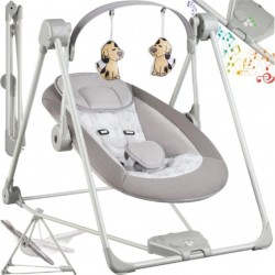 TECTAKE Balancelle Bébé Électrique, 5 Vitesses, Sons, Gris Clair 56x75,5x68cm