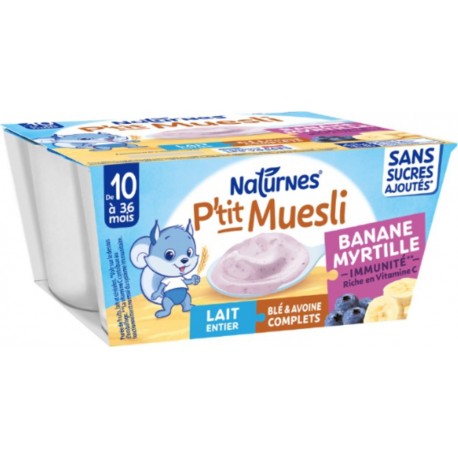 NATURNES Muesli Banane Myrtille Lait entier Blé & Avoine Complets pour Bébé Dès 10 Mois