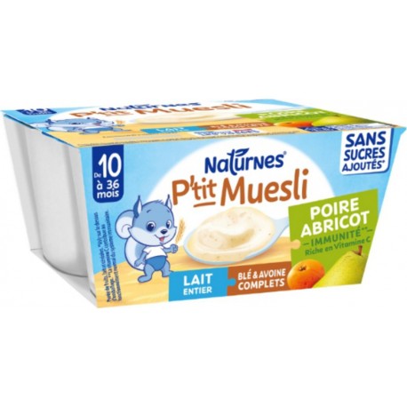 NATURNES Muesli Poire Abricot Lait entier Blé & Avoine Complets pour Bébé Dès 10 Mois