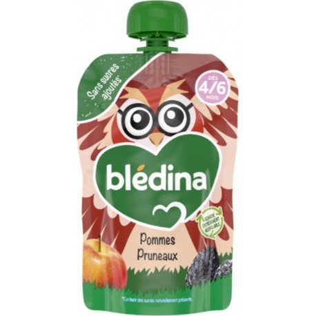 BLEDINA Compote Bébé dès 4/6 mois Pomme Pruneaux 100g