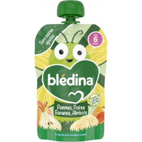 BLEDINA Compote Bébé dès 6 mois en Gourde Pomme Poire Banane Abricot 100g