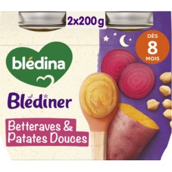 BLEDINA Plat Bébé dès 8 mois Betteraves et Patates Douces Blediner 2x200g