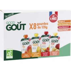 GOOD GOUT Compote Bébé en Gourde dès 4 mois Mangue Poire Clémentine Fraise Banane Pomme Coing Bio Biostime 8×120g