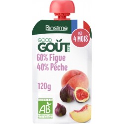 GOOD GOUT Compote Bébé en Gourde dès 4 mois Figue Pêche Bio Biostime 120g