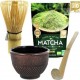 AROMANDISE Coffret Thé Matcha + Fouet + Cuillère En Bambou + Tasse Noir & Violet