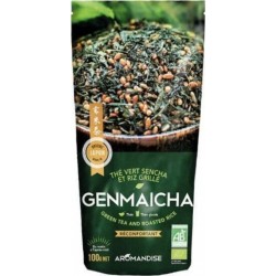AROMANDISE Thé Vert Bio Japonais Genmaicha Sencha & Riz Grillé 100g