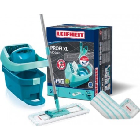 LEIFHEIT Set Profi Xl Housse D'essuyage Avec Roulettes Et Raclette De Sol Avec 2x Housse De Rechange Micro Duo