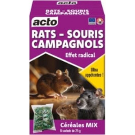ACTO Appât Céréales Anti-rongeurs Acto 150 G Pour Taupes, Souris, Rats