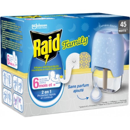 RAID Diffuseur Electrique Liquide Anti-moustiques 2en1 Sans Parfum Ajoutés 45 Nuits
