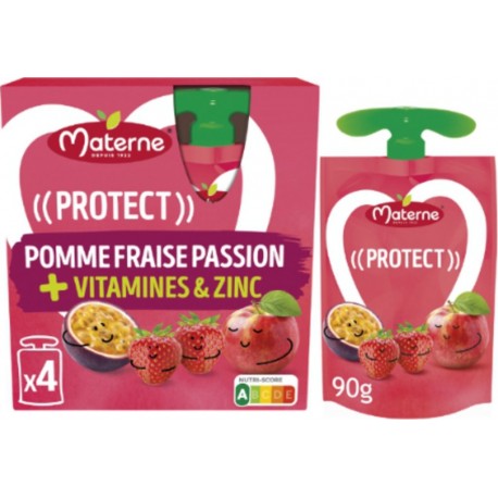MATERNE Compotes Protect Pomme Fraise Passion Vitamines & Zinc
