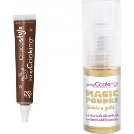 SCRAPCOOKING Stylo Chocolat + Poudre Alimentaire Irisée Dorée