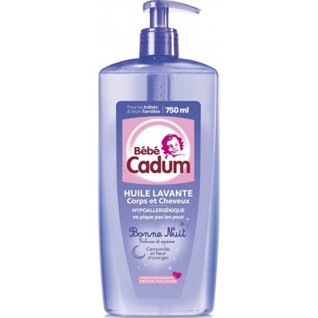 CADUM Huile lavante bébé Corps et Cheveux Hypoallergénique Camomille et Fleur D'Oranger Bonne Nuit 750ml