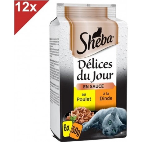 SHEBA Dã©lices Du Jour 72 Sachets Poulet Dinde En Sauce Pour Chat 50g (12x6)