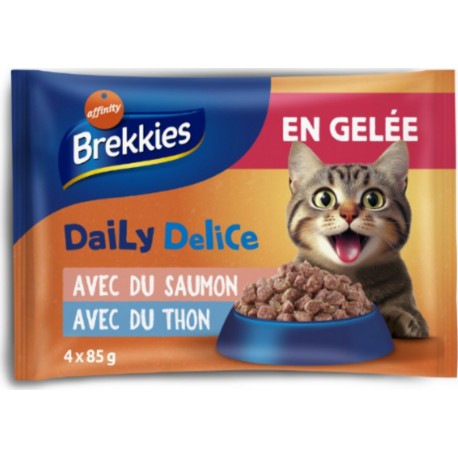 BREKKIES Repas pour chat en Gelée avec du Saumon et du Thon Daily Délice