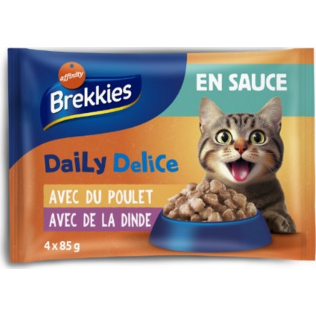 BREKKIES Repas pour chat en Sauce avec du Poulet et de la Dinde Daily Délice