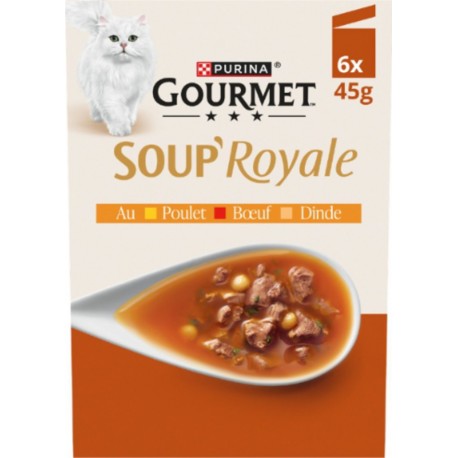 GOURMET Pâtée pour Chat Adulte Poulet Bœuf Dinde Soup' Royale