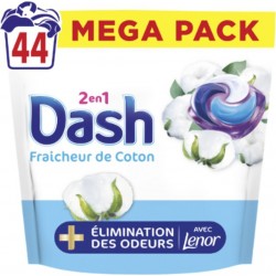 DASH Lessive Capsules Pods 2en1 Elimination des Odeurs Fraîcheur de Coton