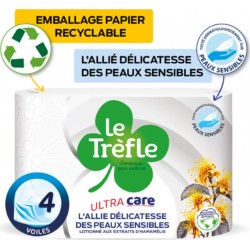 LE TREFLE Papier Toilette Ultra Care 4 Voiles pour Peaux Sensibles Lotionné aux Extraits d'Hamamélis