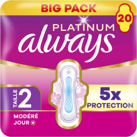 ALWAYS Serviettes Hygiéniques avec Ailettes Flux Modéré Taille 2 Platinum