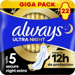 ALWAYS Serviettes Hygiéniques Avec Ailettes Secure Night Extra Taille 5 Ultra Night