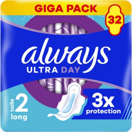 ALWAYS Serviettes Hygiéniques Avec Ailettes Long Taille 2 Ultra Day