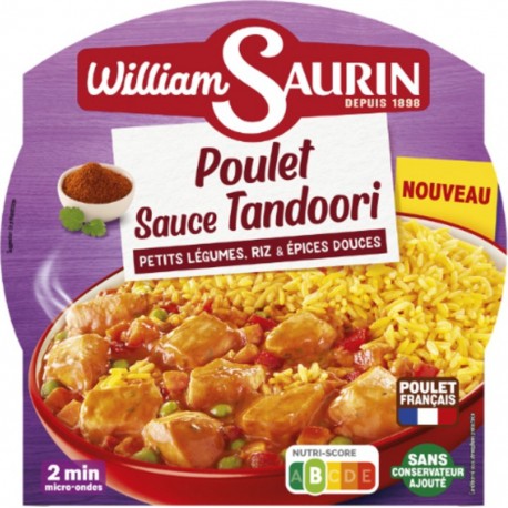 WILLIAM SAURIN Plat Cuisiné Poulet Sauce Tandoori aux Petits Légumes, Riz & Epices Douces 300g